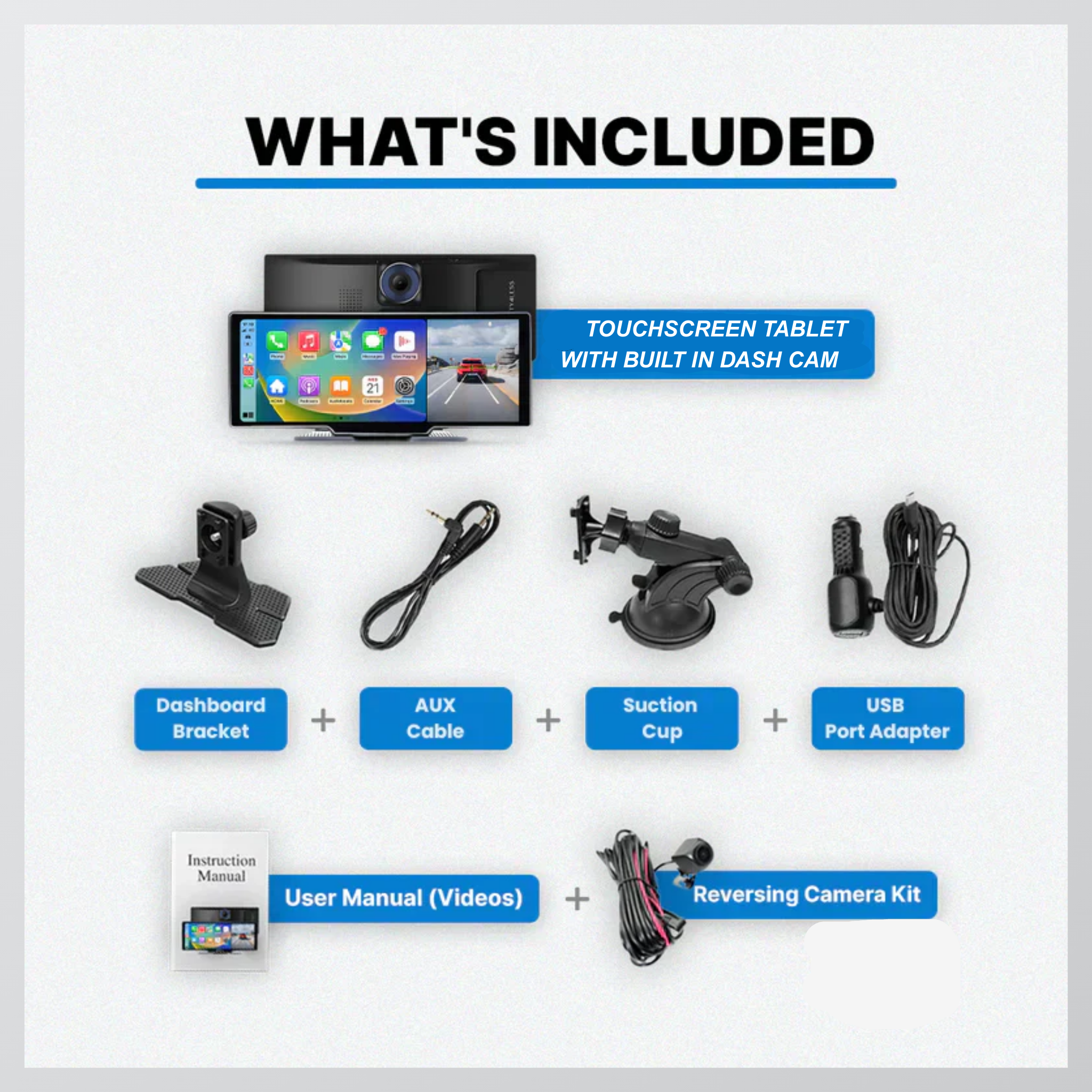 Apple CarPlay & Android Auto CarTablet + Built In Dash Camera (10.26")