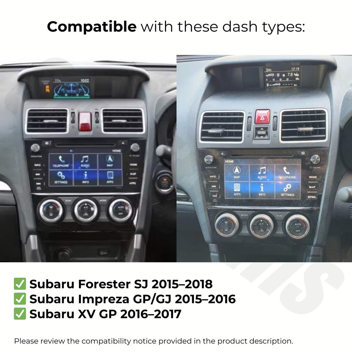 Subaru Forester/Impreza/XV/Levorg (Silver A/C Trim) 2015-2018 | Apple CarPlay & Android Auto Head Unit Upgrade Kit | Read Compatibility Notice