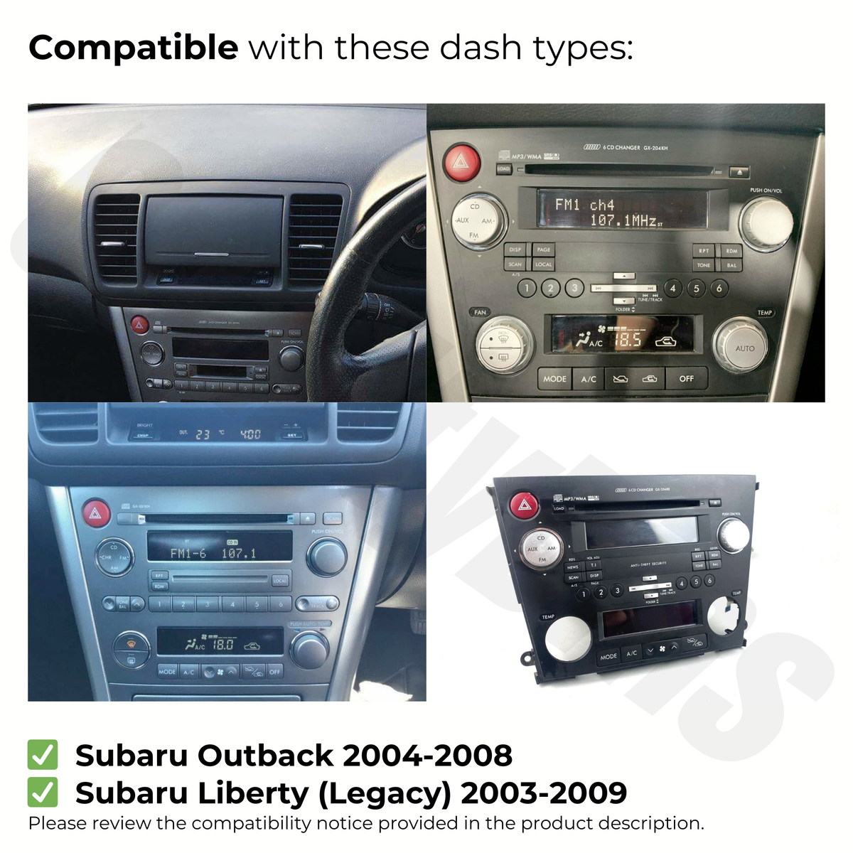 Subaru Liberty (Legacy) (2003-2009) & Subaru Outback (2004-2008) | Apple CarPlay & Android Auto Head Unit Upgrade Kit