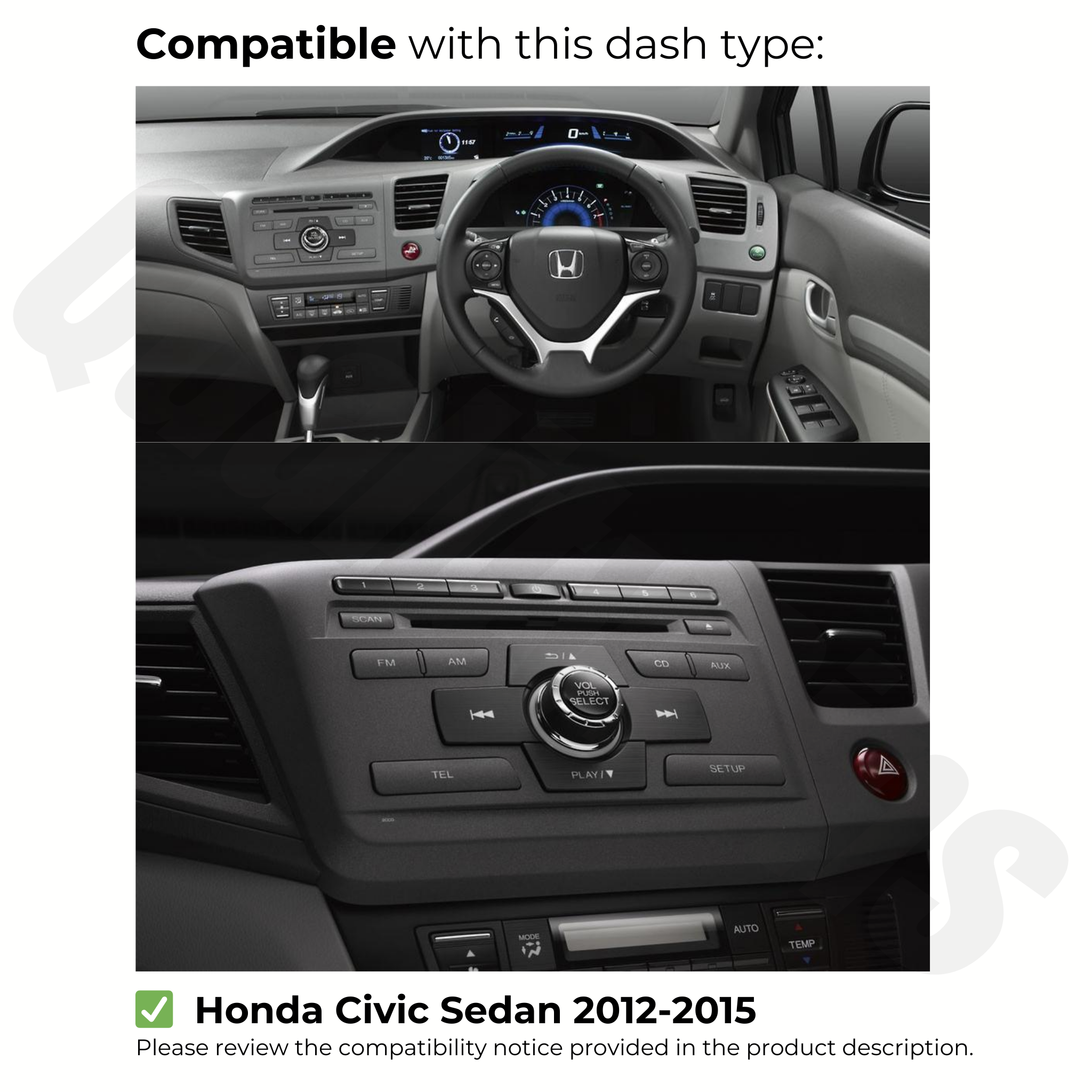 Honda Civic 2012-2015 | Apple CarPlay & Android Auto Head Unit Upgrade Kit | (Sedan)