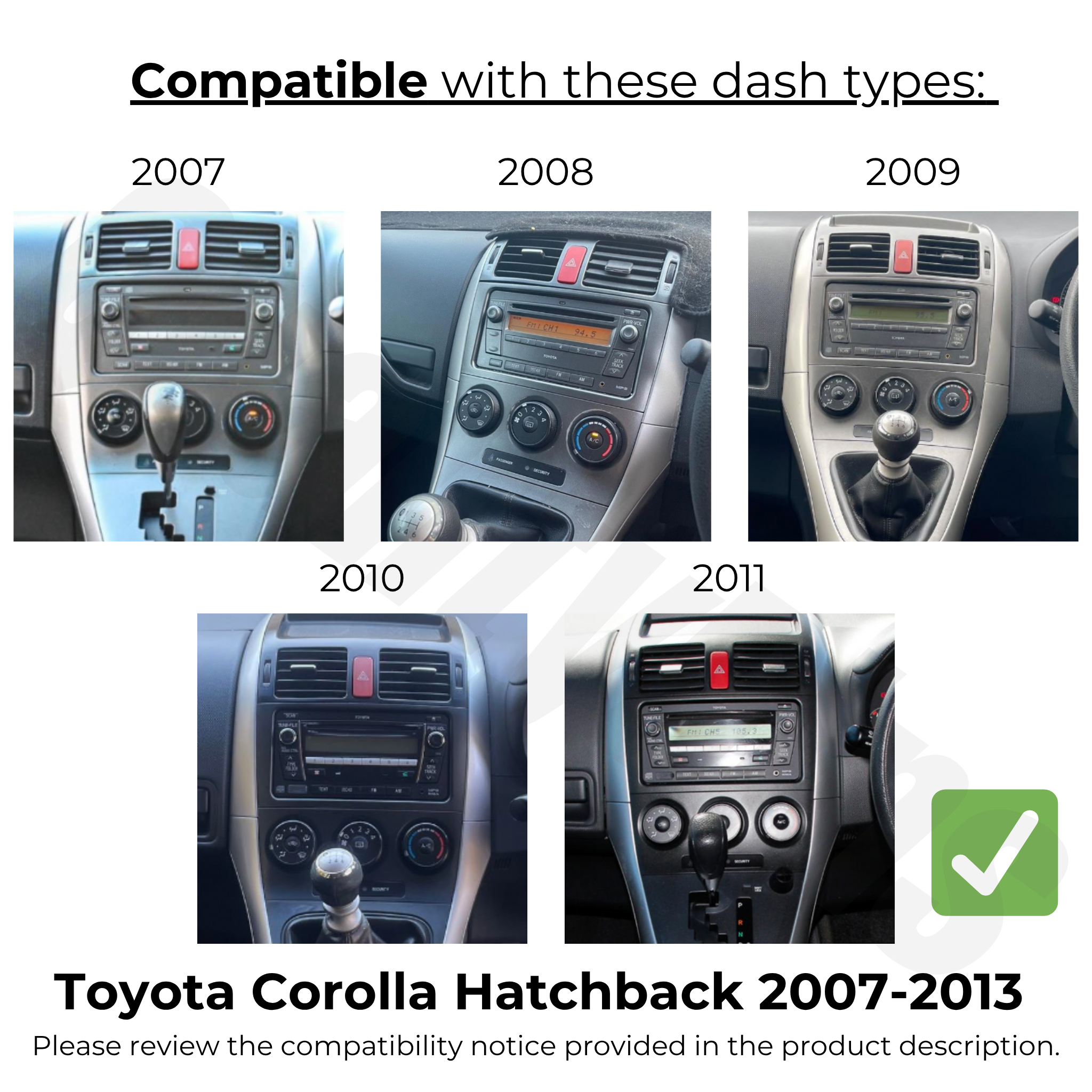 Toyota Corolla Hatchback 2007-2011  | Apple CarPlay & Android Auto Head Unit Upgrade Kit