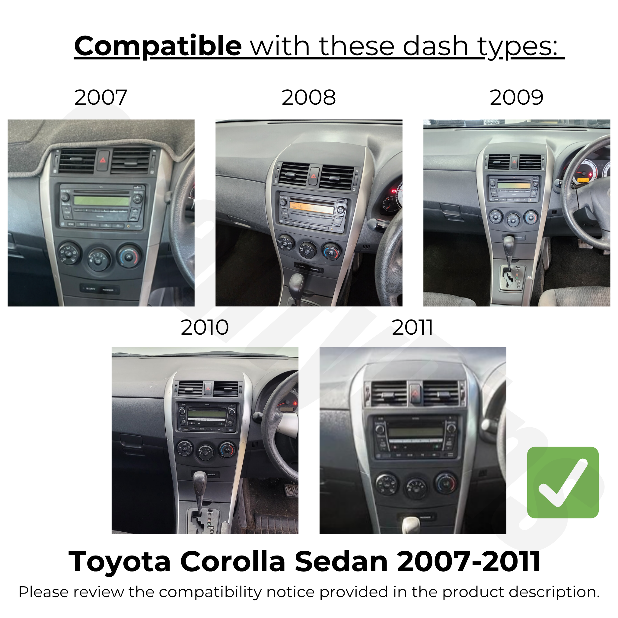 Toyota Corolla Sedan 2007-2011 | Apple CarPlay & Android Auto Head Unit Upgrade Kit