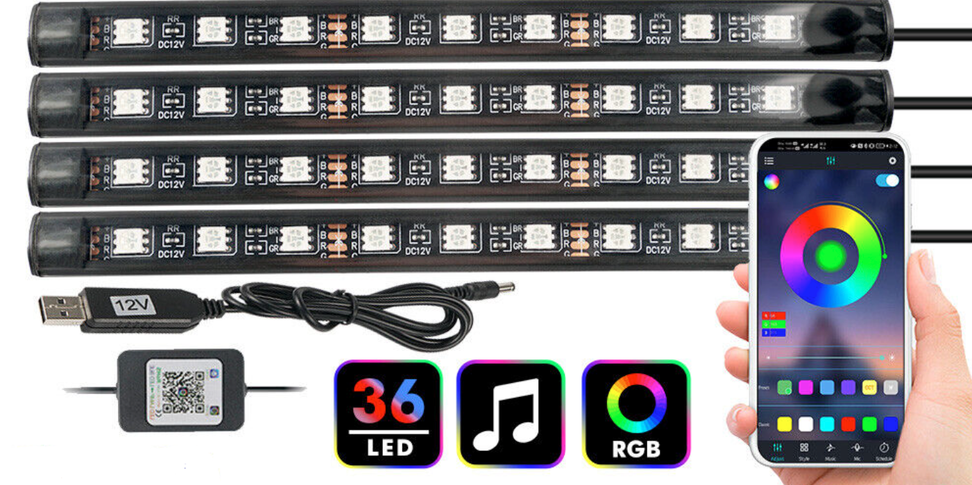 Bluetooth App Controlled LED RGB Car Interior Light Strips