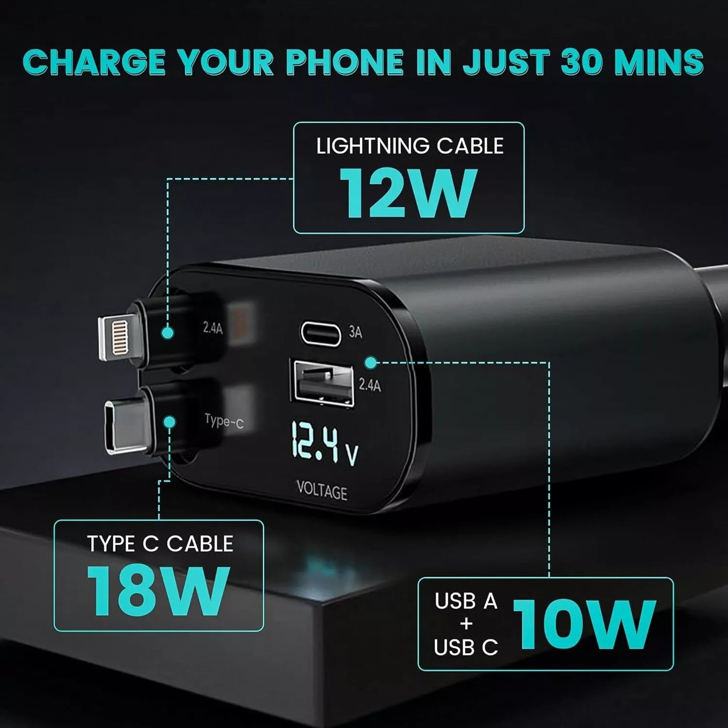 4 in 1 Retractable Phone Car Charger