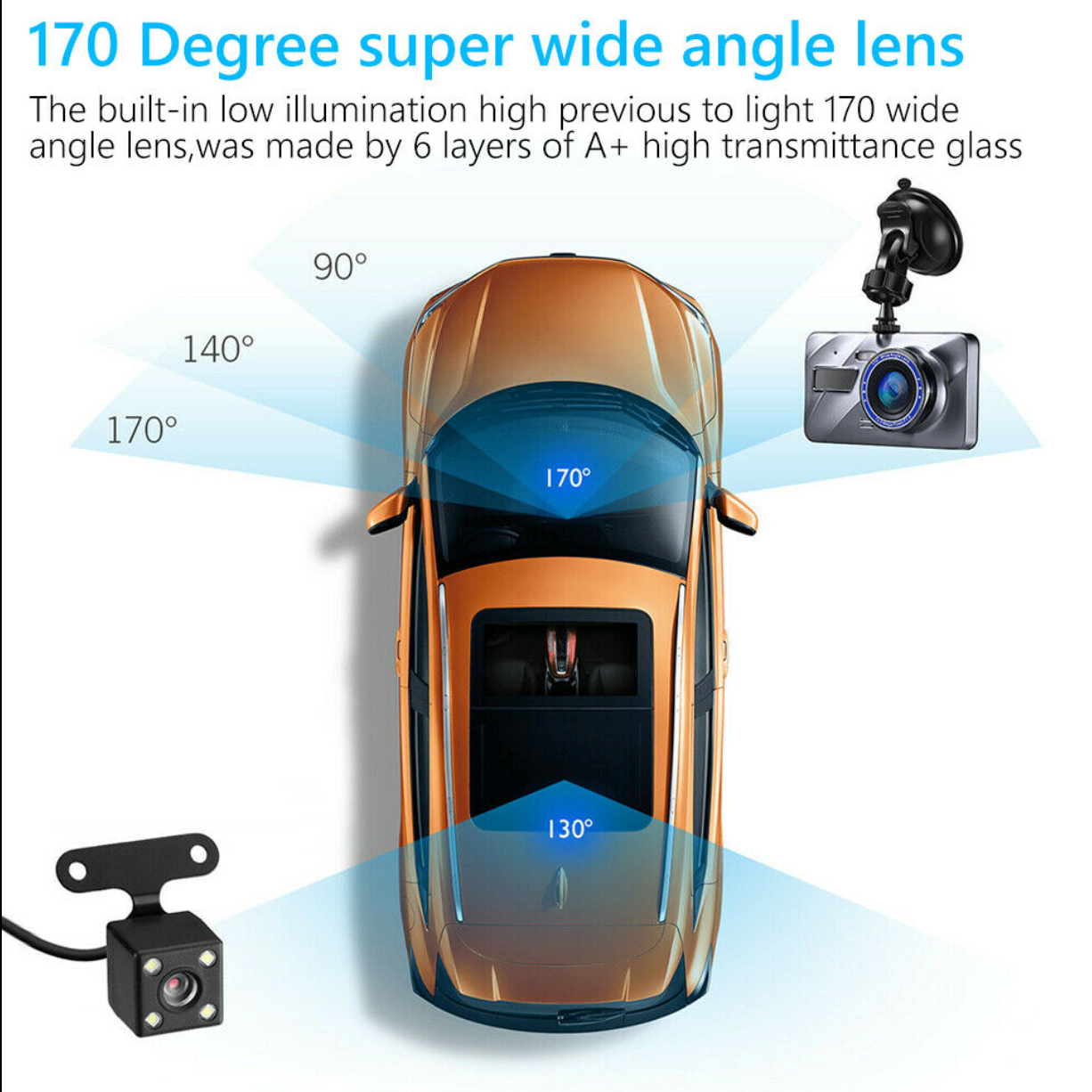 1080P Front & Rear Night Vision Dual Dash Camera Video Recorder