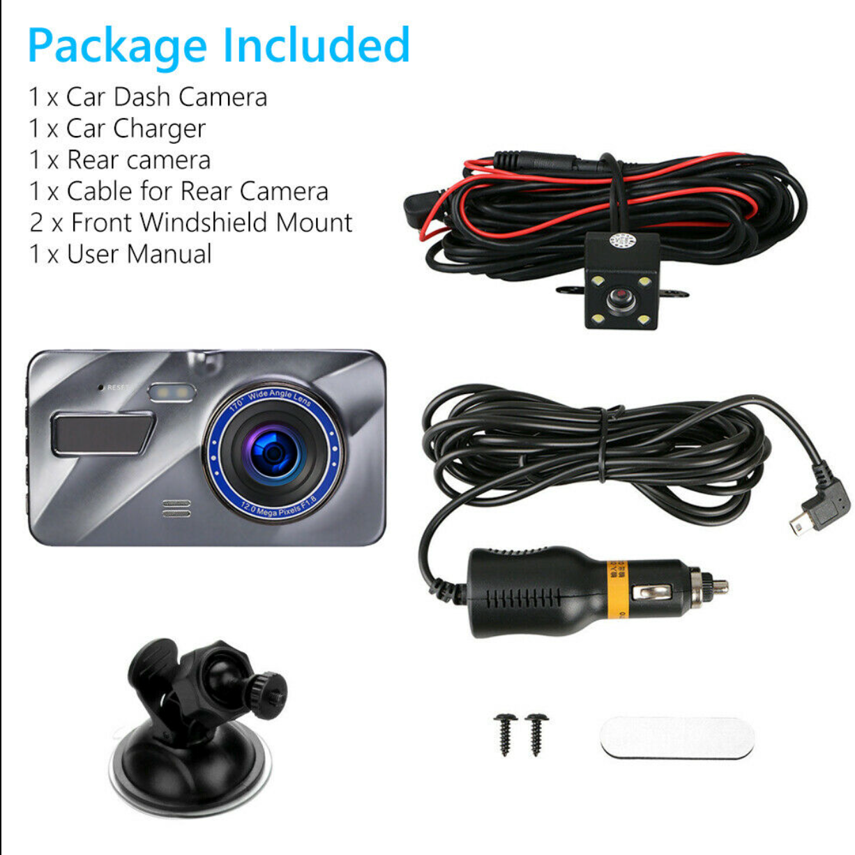 1080P Front & Rear Night Vision Dual Dash Camera Video Recorder