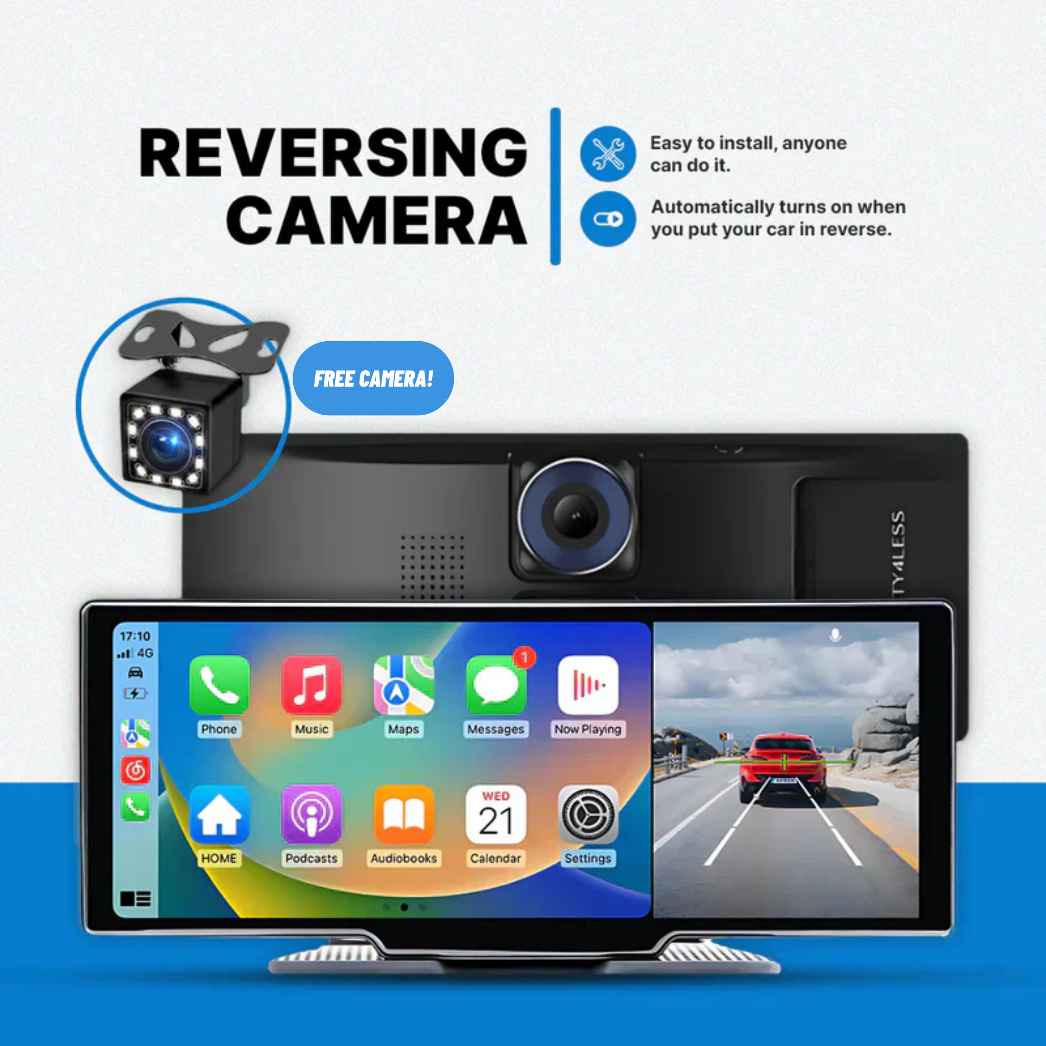 Apple CarPlay & Android Auto CarTablet + Built In Dash Camera (10.26")