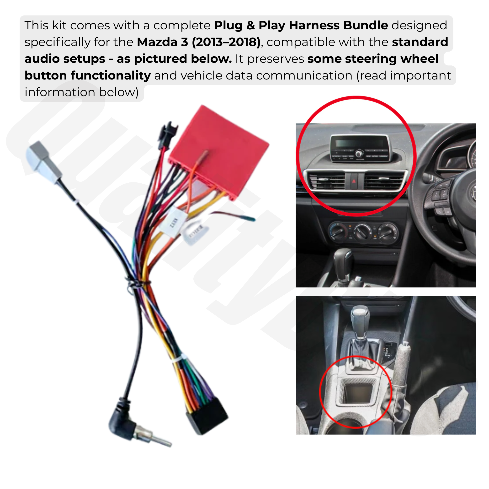 Mazda 3 2013-2018 | Apple CarPlay & Android Auto Head Unit Upgrade Kit | (See Photos)