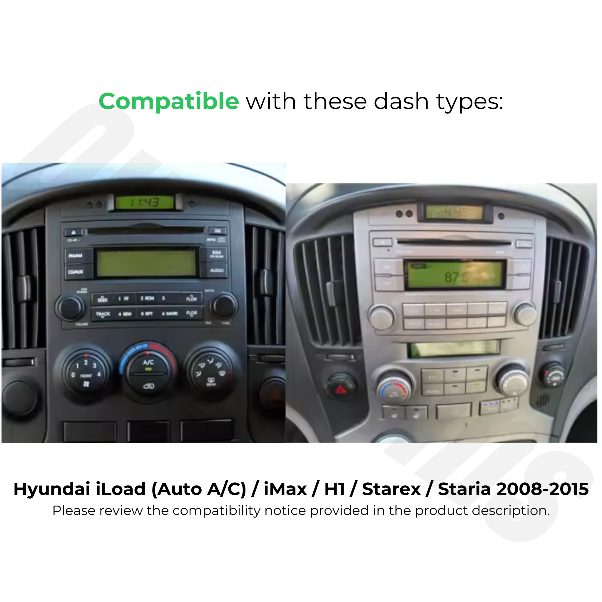 Hyundai iLoad (Auto A/C) / iMax / H1 / Starex / Staria 2008-2015 | Apple CarPlay & Android Auto Head Unit Upgrade Kit | (With Headunit Mounting Frame)