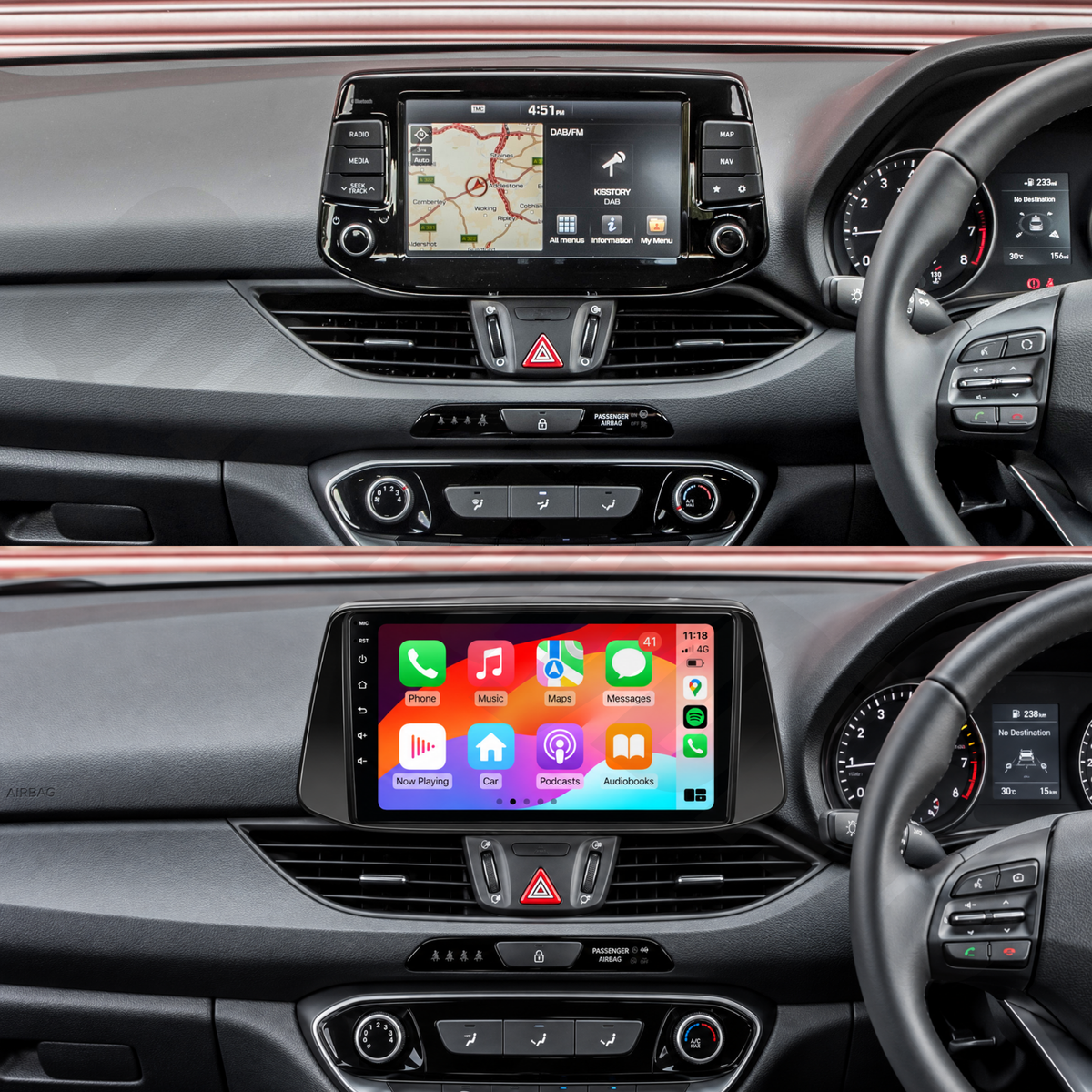 Hyundai i30 2017-2023 | Apple CarPlay & Android Auto Head Unit Upgrade Kit