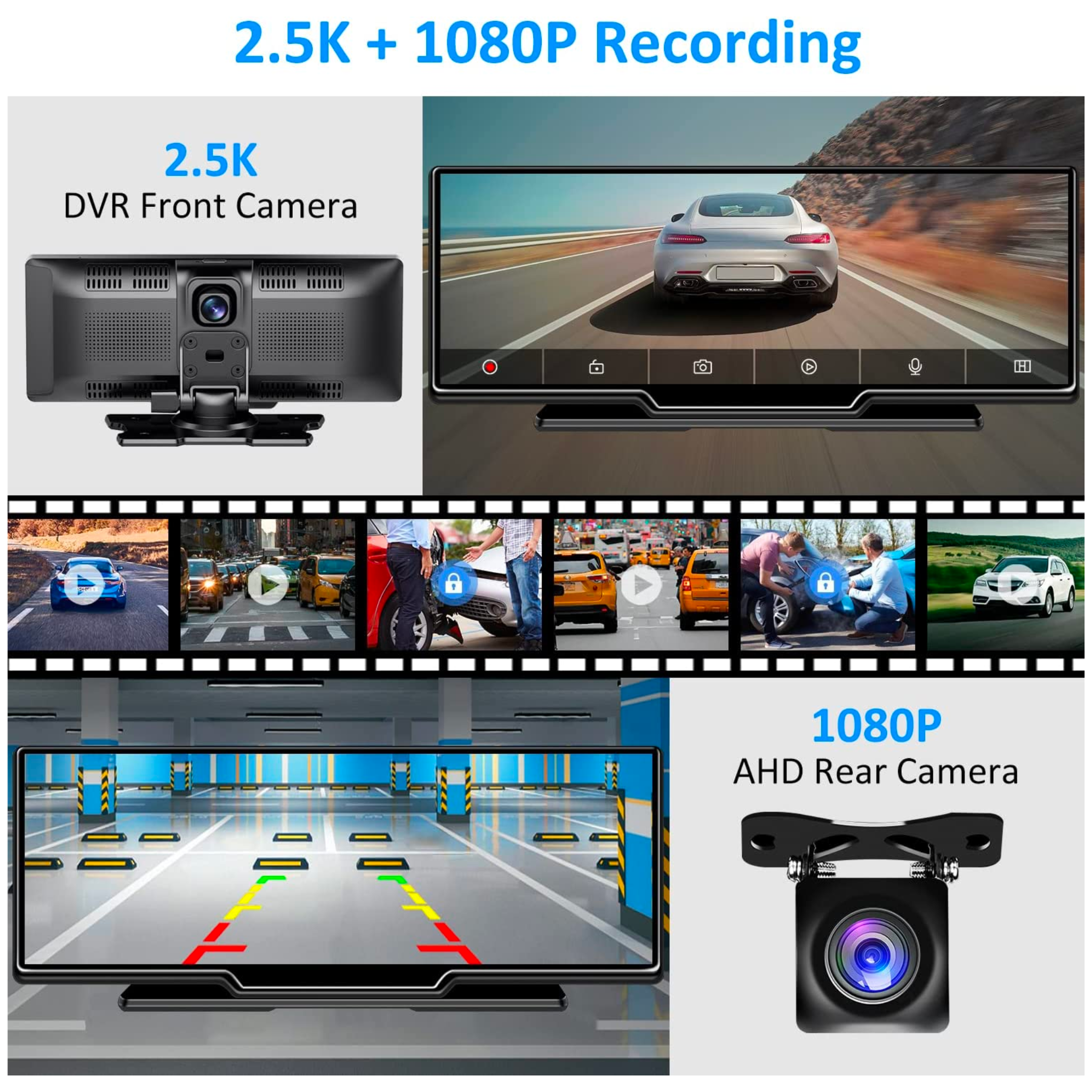 Wireless Carplay & Android Auto 1080P Dash Camera Car Stereo - 10.26" HD IPS Screen, Loop Recording & Bluetooth + More!