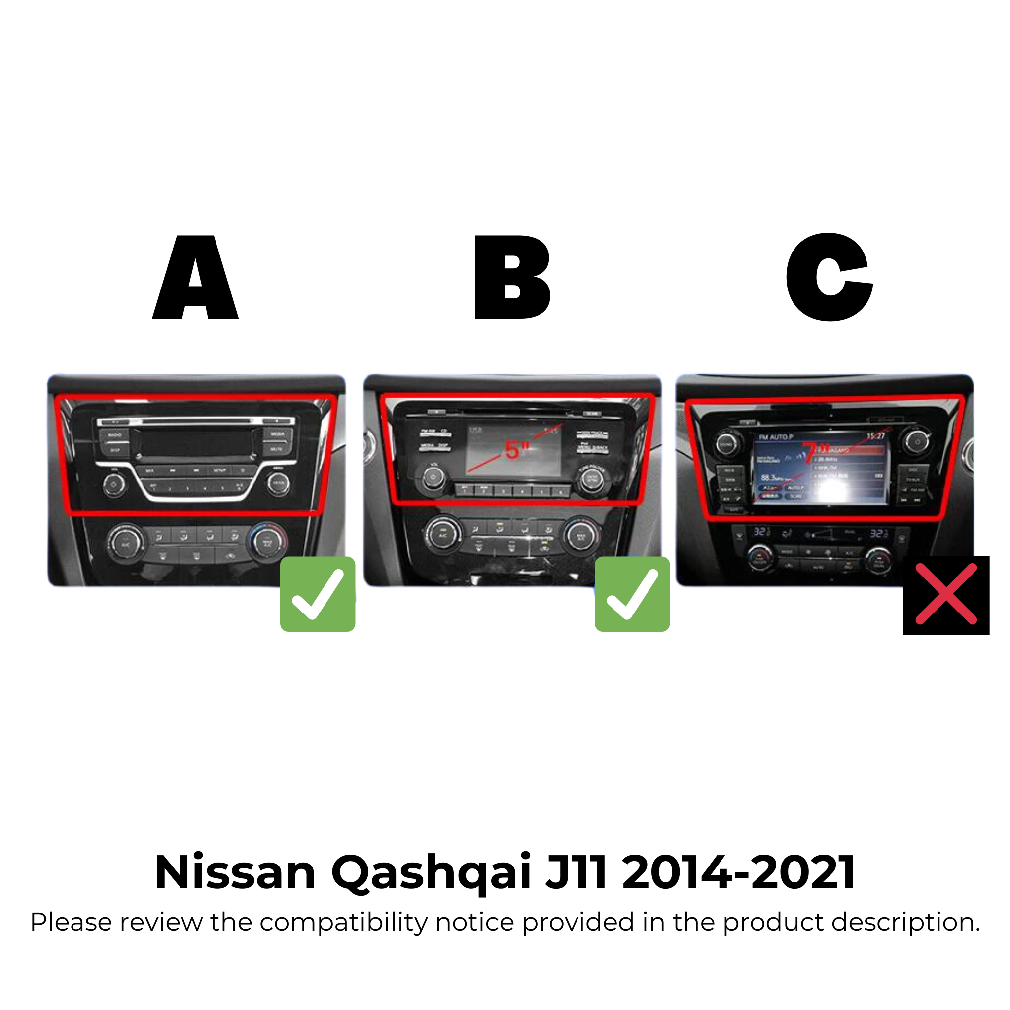 Nissan Qashqai J11 Series 2014-2021 | Apple CarPlay & Android Auto Head Unit Upgrade Kit | Fits Specific Dash Type (See Photo)