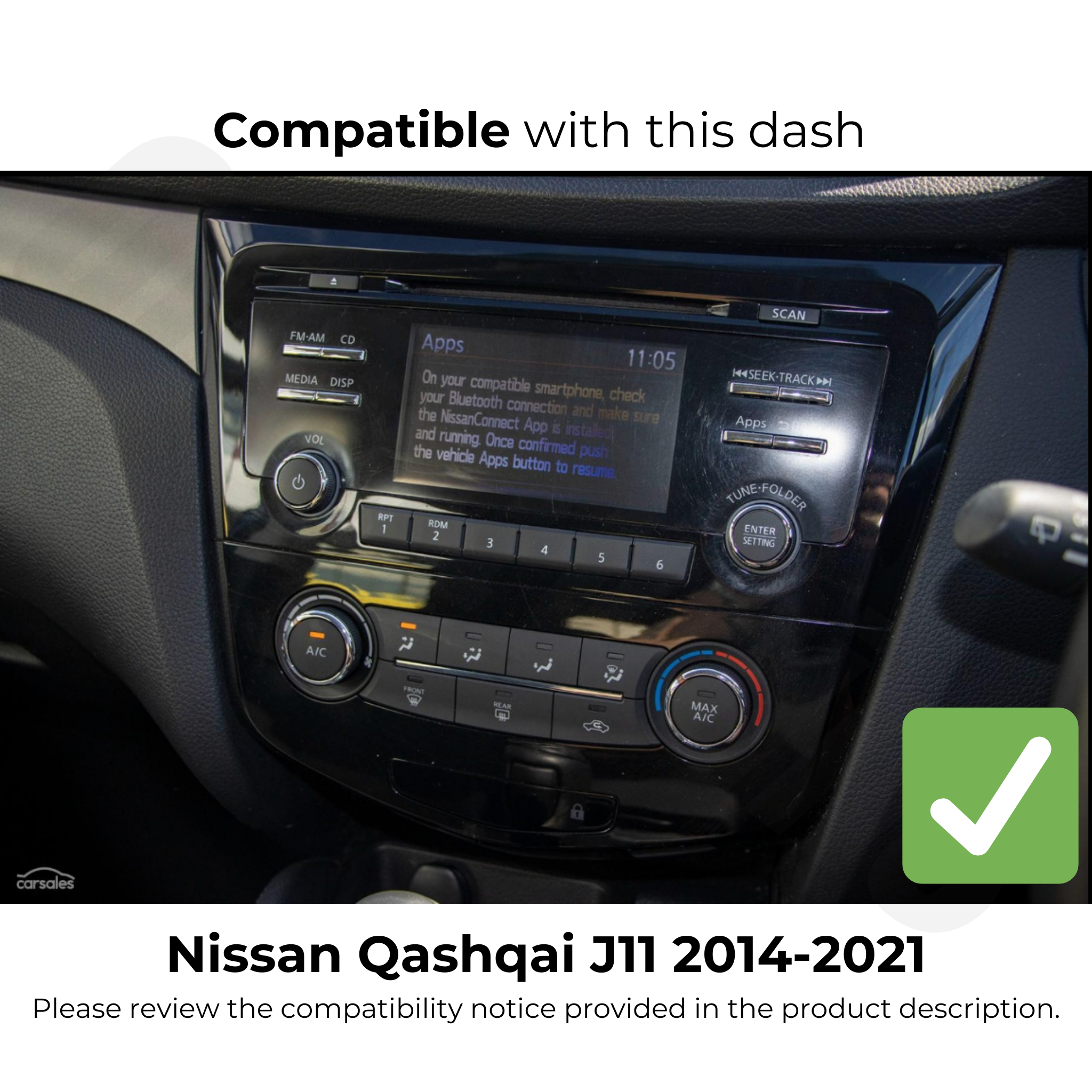 Nissan Qashqai J11 Series 2014-2021 | Apple CarPlay & Android Auto Head Unit Upgrade Kit | Fits Specific Dash Type (See Photo)