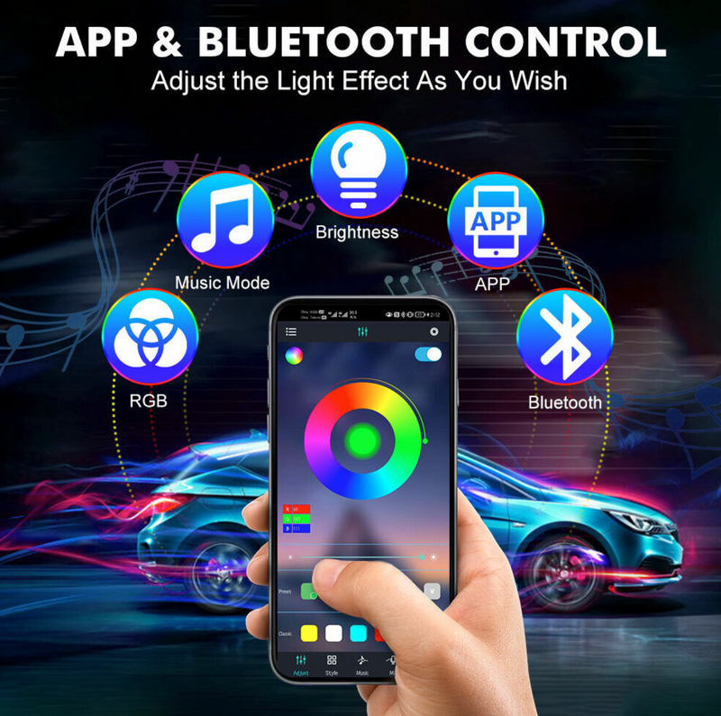 Bluetooth App Controlled LED RGB Car Interior Light Strips