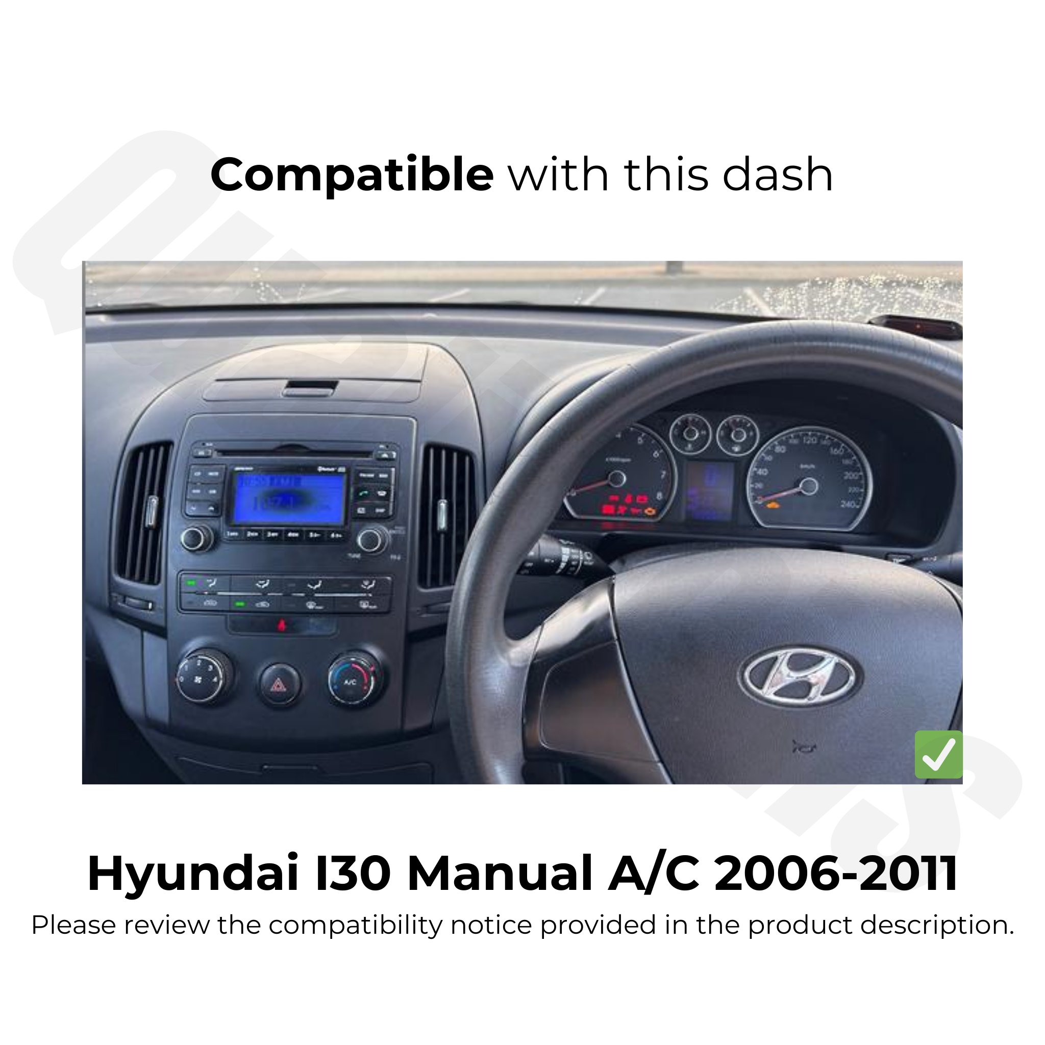 Hyundai I30 2006-2011 | Apple CarPlay & Android Auto Head Unit Upgrade Kit | Manual A/C Rotary Dial Controls