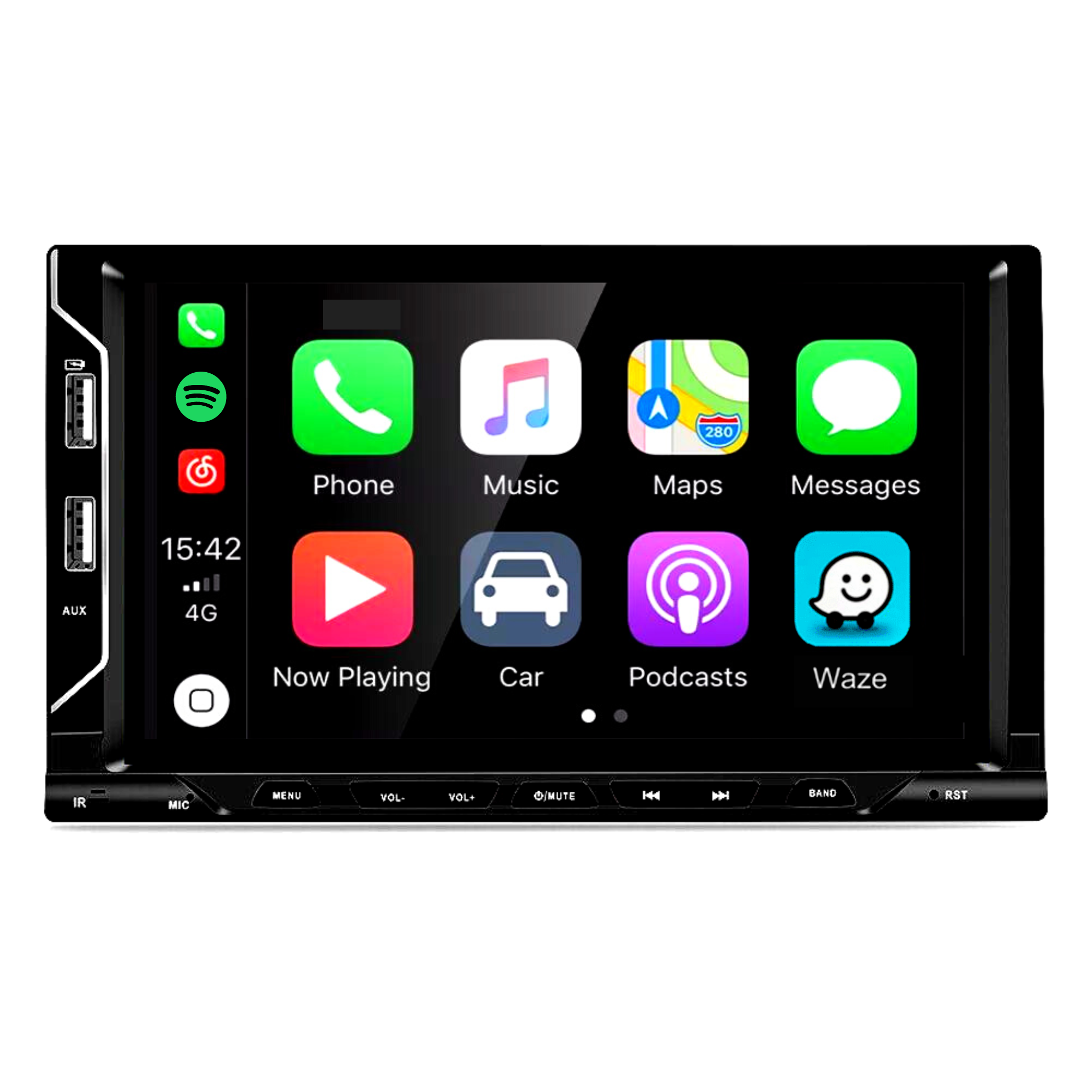 Wireless Apple CarPlay & Wired Android Auto 7 Inch Touchscreen Head Unit w/ 2 USB ports + Button Control