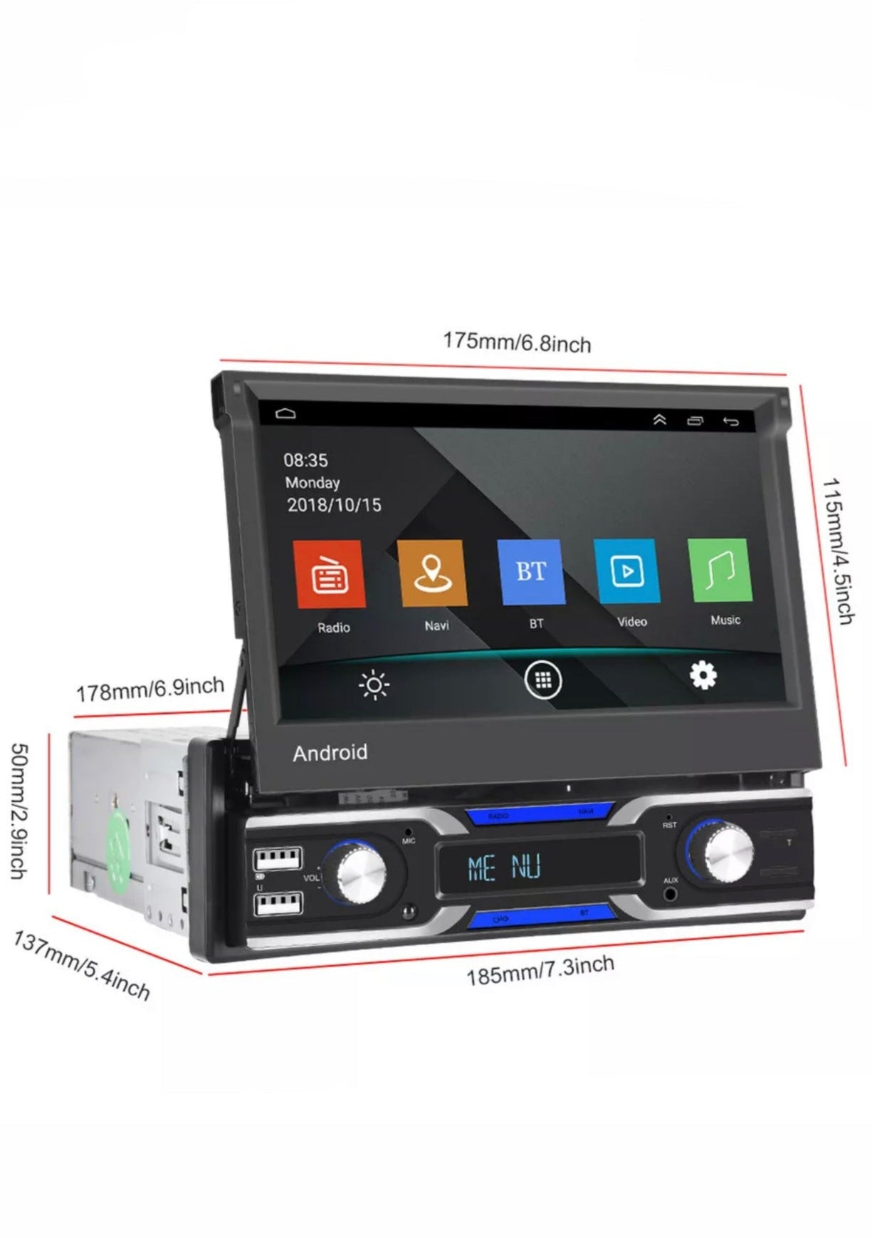 Wireless Apple CarPlay Single Din Pop Out Touchscreen Head Unit